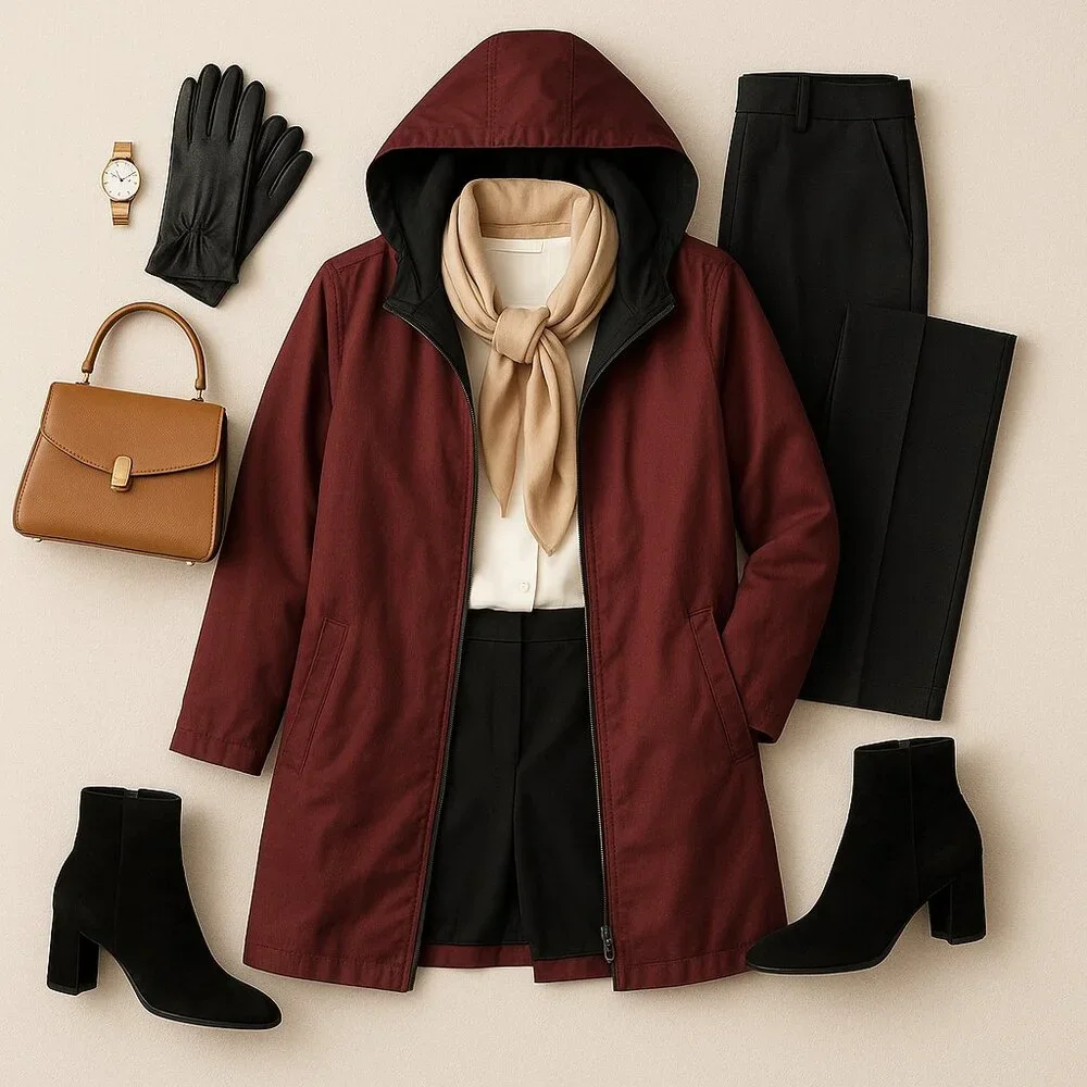 Vintage Reversible Zip-Up Coat — Burgundy & Black, Classic Minimalist Style